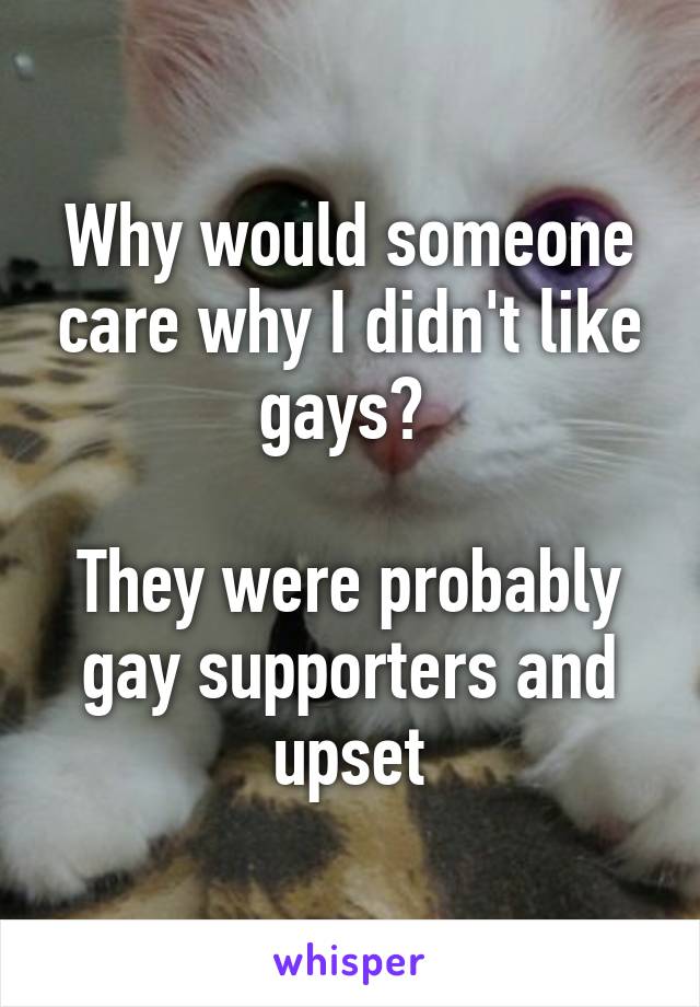 Why would someone care why I didn't like gays? 

They were probably gay supporters and upset