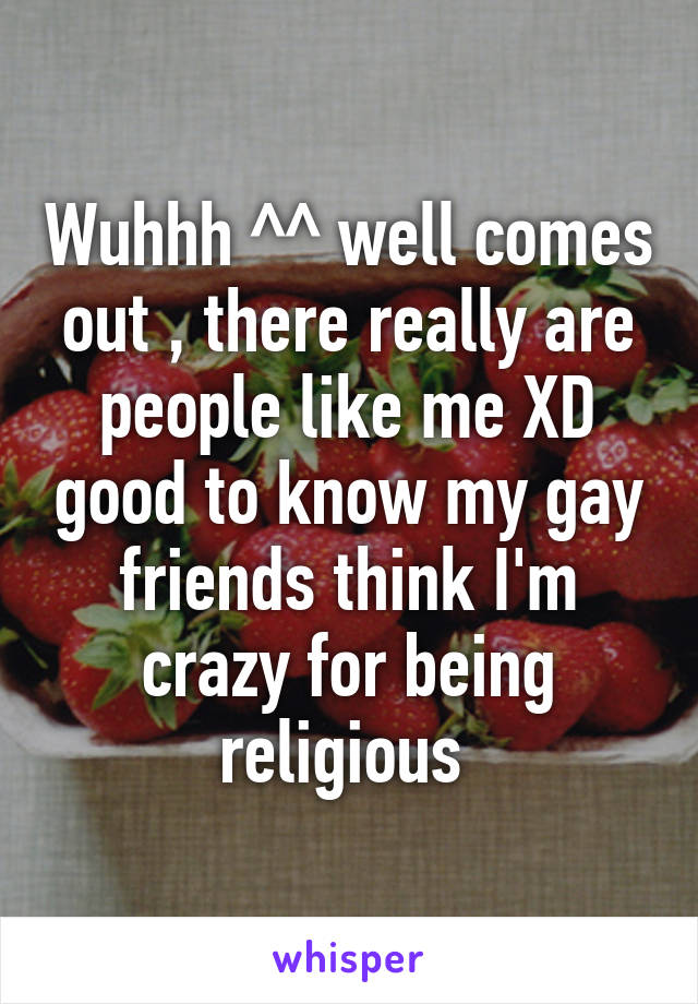 Wuhhh ^^ well comes out , there really are people like me XD good to know my gay friends think I'm crazy for being religious 