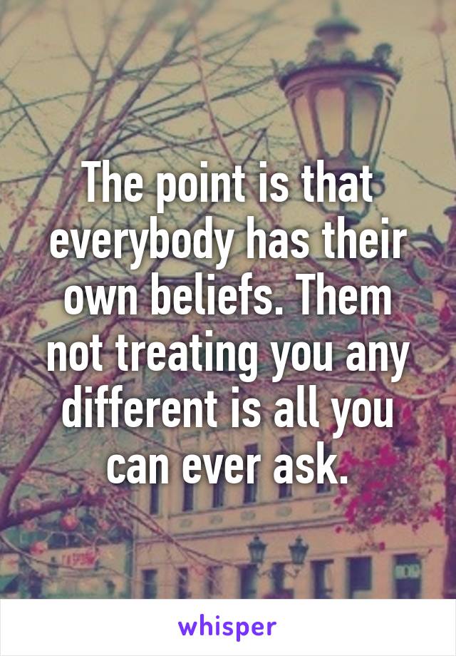 The point is that everybody has their own beliefs. Them not treating you any different is all you can ever ask.