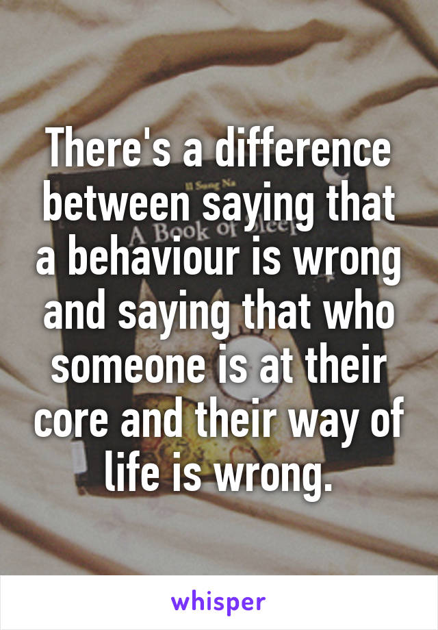 There's a difference between saying that a behaviour is wrong and saying that who someone is at their core and their way of life is wrong.