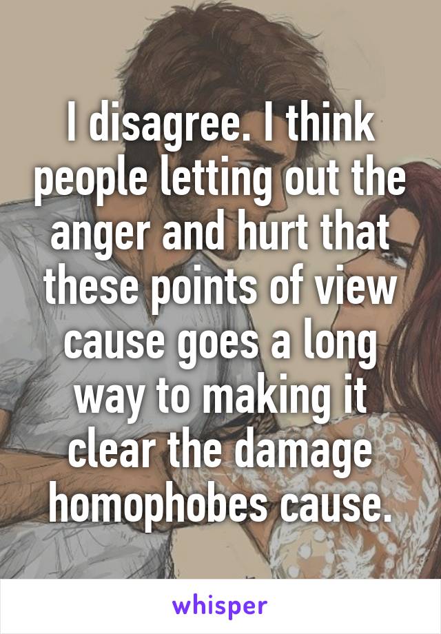 I disagree. I think people letting out the anger and hurt that these points of view cause goes a long way to making it clear the damage homophobes cause.