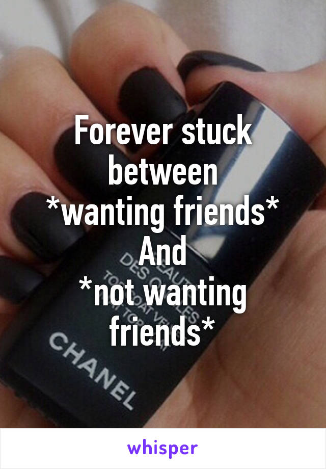 Forever stuck between
*wanting friends*
And
*not wanting friends*