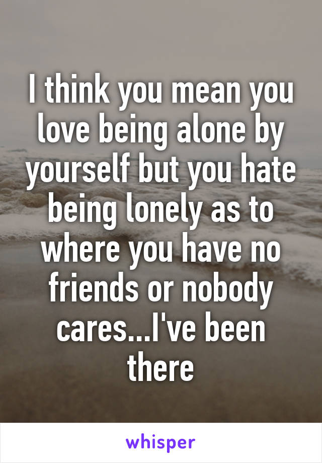 I think you mean you love being alone by yourself but you hate being lonely as to where you have no friends or nobody cares...I've been there