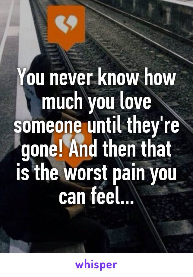 You never know how much you love someone until they're gone! And then that is the worst pain you can feel...