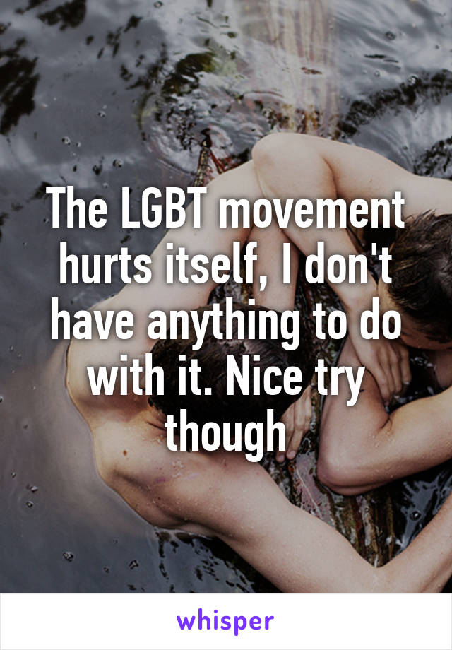 The LGBT movement hurts itself, I don't have anything to do with it. Nice try though