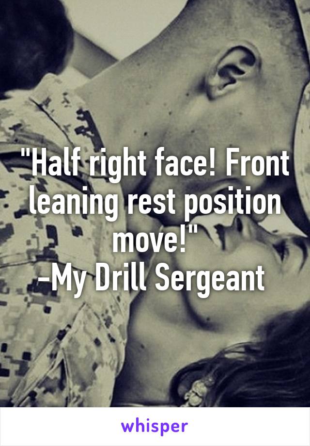"Half right face! Front leaning rest position move!"
-My Drill Sergeant 