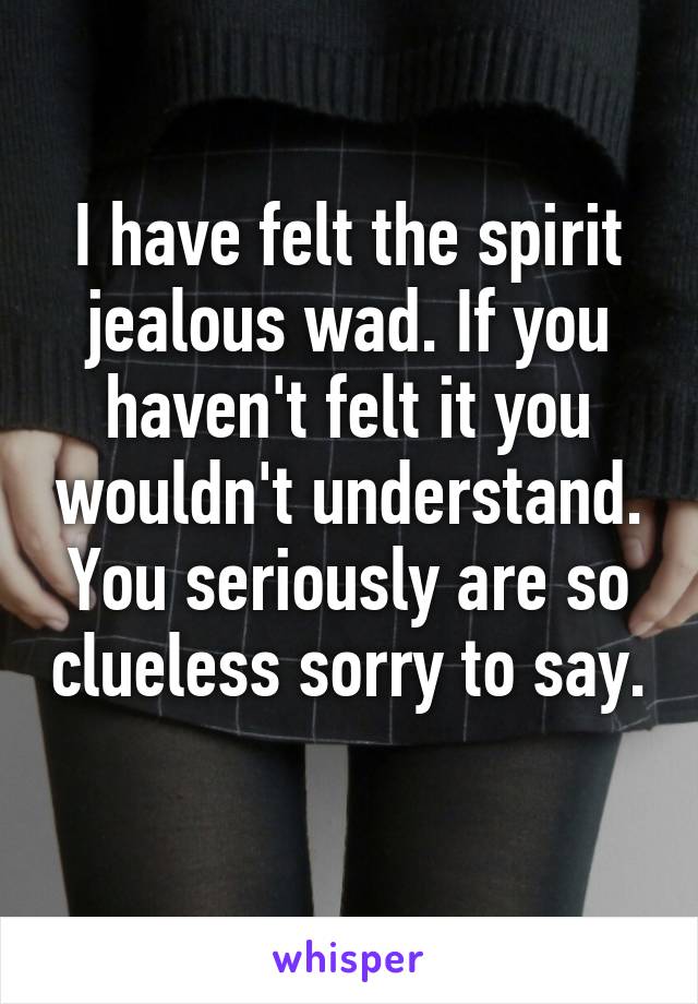 I have felt the spirit jealous wad. If you haven't felt it you wouldn't understand. You seriously are so clueless sorry to say. 