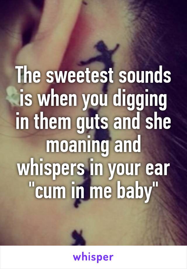 The sweetest sounds is when you digging in them guts and she moaning and whispers in your ear "cum in me baby"