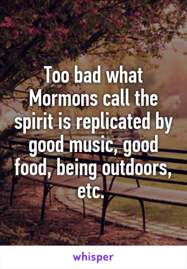 Too bad what Mormons call the spirit is replicated by good music, good food, being outdoors, etc. 