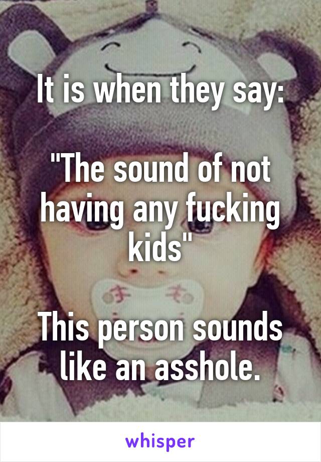 It is when they say:

"The sound of not having any fucking kids"

This person sounds like an asshole.