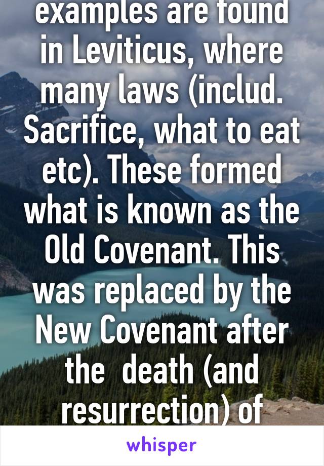 Nope, those examples are found in Leviticus, where many laws (includ. Sacrifice, what to eat etc). These formed what is known as the Old Covenant. This was replaced by the New Covenant after the  death (and resurrection) of Jesus was the ultimate sacrifice!