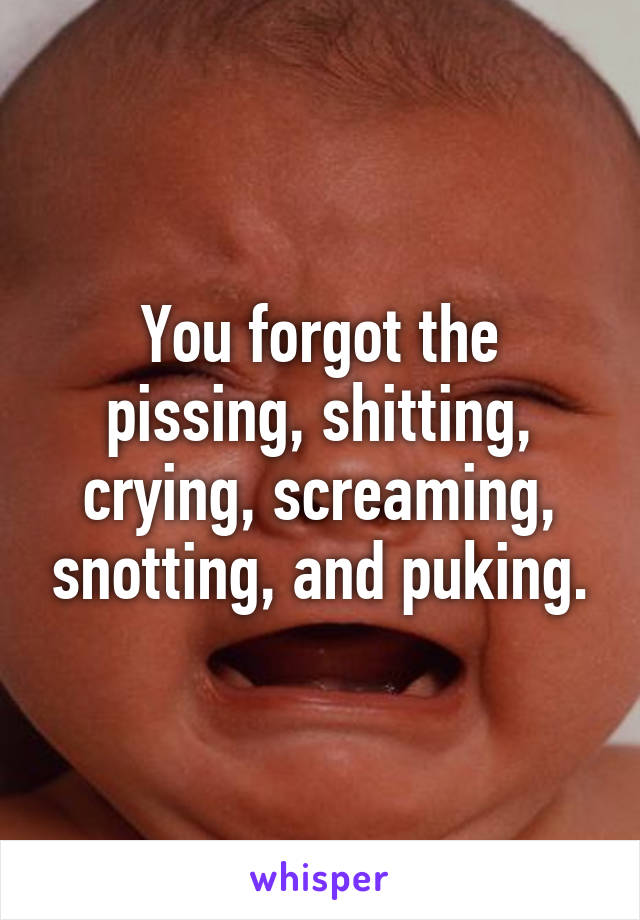 You forgot the pissing, shitting, crying, screaming, snotting, and puking.