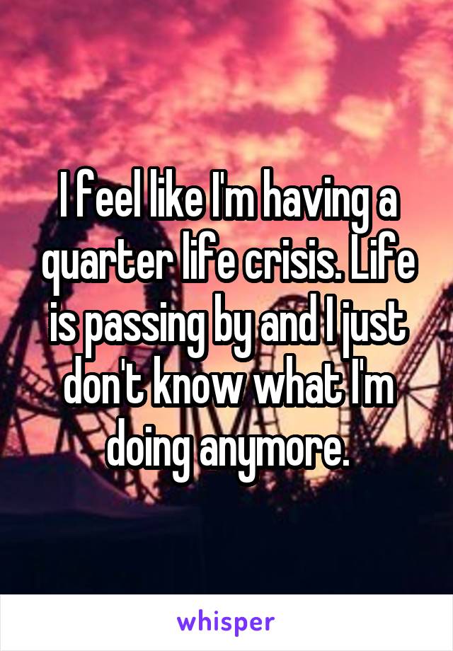 I feel like I'm having a quarter life crisis. Life is passing by and I just don't know what I'm doing anymore.