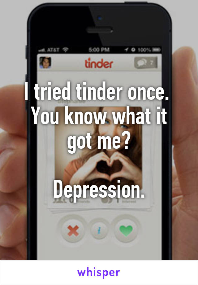 I tried tinder once. 
You know what it got me?

Depression.