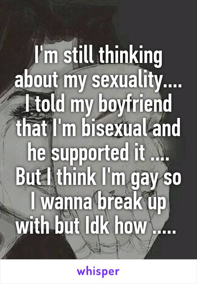 I'm still thinking about my sexuality.... I told my boyfriend that I'm bisexual and he supported it .... But I think I'm gay so I wanna break up with but Idk how ..... 