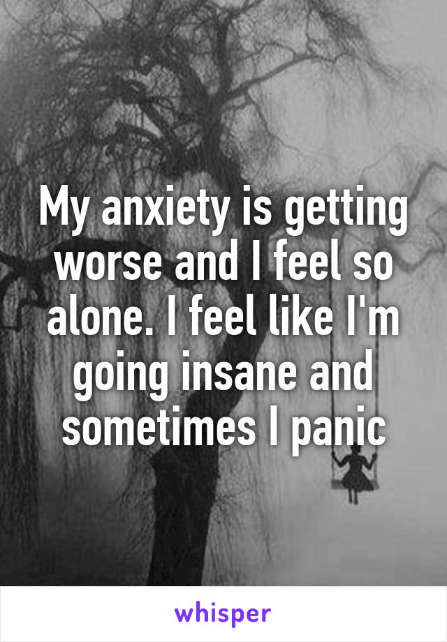 My anxiety is getting worse and I feel so alone. I feel like I'm going insane and sometimes I panic