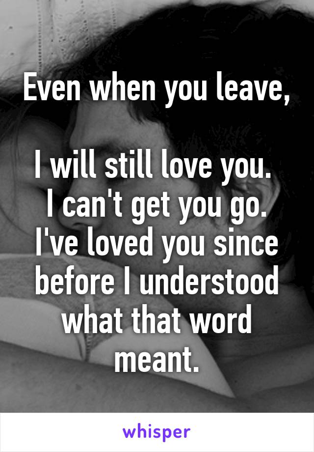 Even when you leave, 
I will still love you. 
I can't get you go.
I've loved you since before I understood what that word meant.