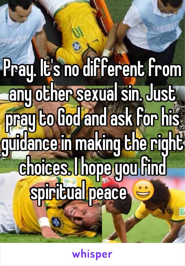 Pray. It's no different from any other sexual sin. Just pray to God and ask for his guidance in making the right choices. I hope you find spiritual peace 😀