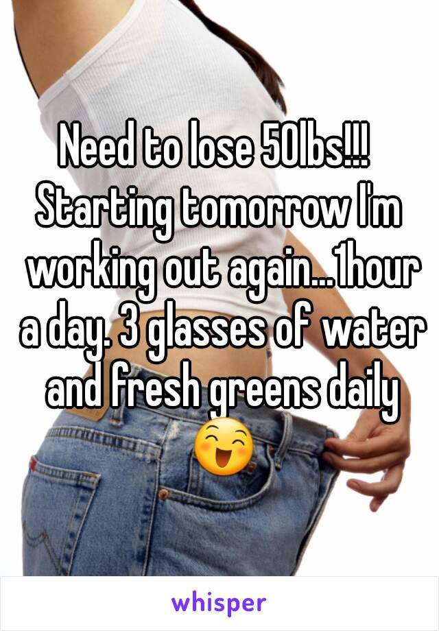 Need to lose 50lbs!!! 
Starting tomorrow I'm working out again...1hour a day. 3 glasses of water and fresh greens daily 😄