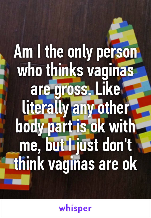 Am I the only person who thinks vaginas are gross. Like literally any other body part is ok with me, but I just don't think vaginas are ok