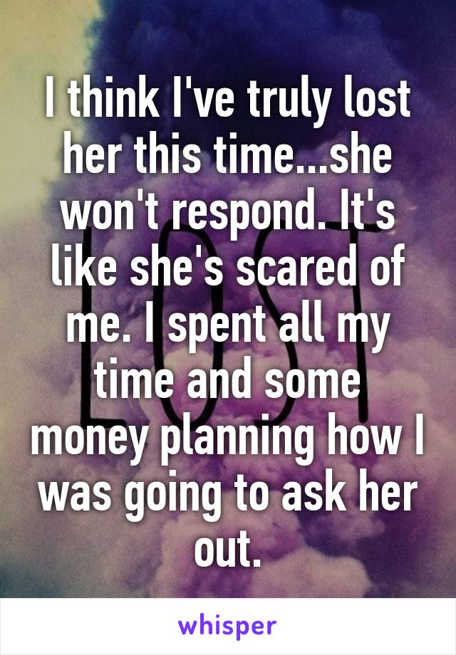 I think I've truly lost her this time...she won't respond. It's like she's scared of me. I spent all my time and some money planning how I was going to ask her out.