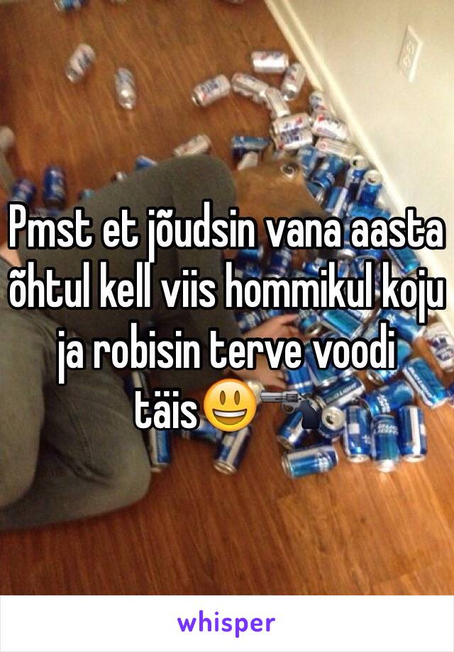 Pmst et jõudsin vana aasta õhtul kell viis hommikul koju ja robisin terve voodi täis😃🔫