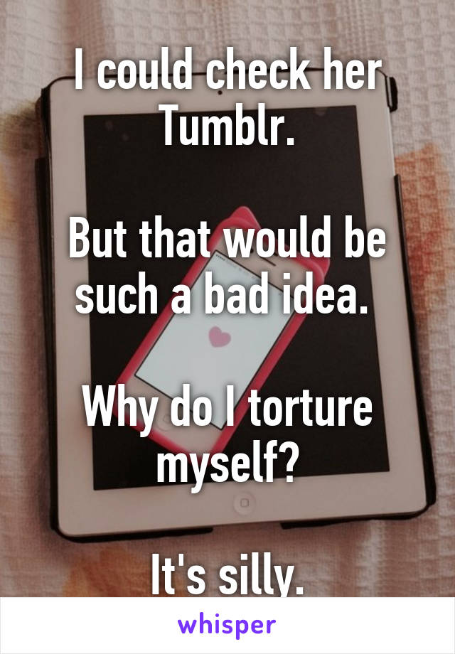 I could check her Tumblr.

But that would be such a bad idea. 

Why do I torture myself?

It's silly.