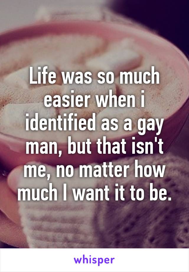 Life was so much easier when i identified as a gay man, but that isn't me, no matter how much I want it to be.