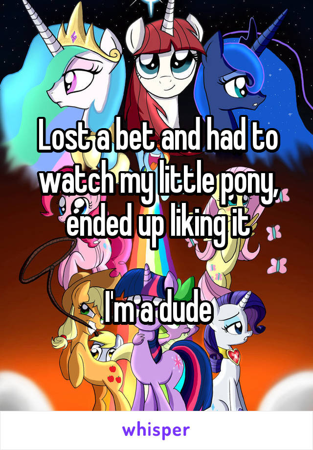 Lost a bet and had to watch my little pony, ended up liking it

I'm a dude