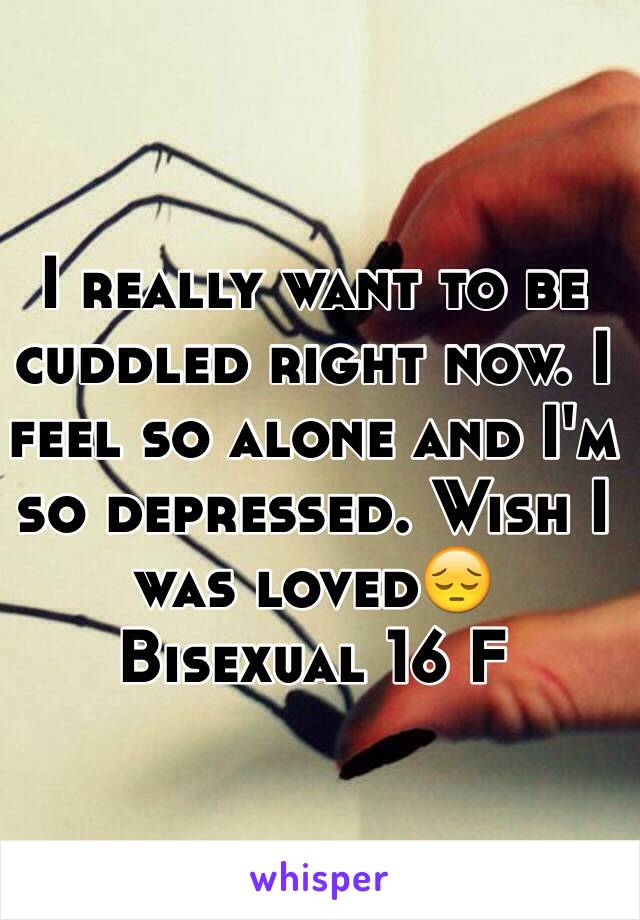 I really want to be cuddled right now. I feel so alone and I'm so depressed. Wish I was loved😔 
Bisexual 16 F 