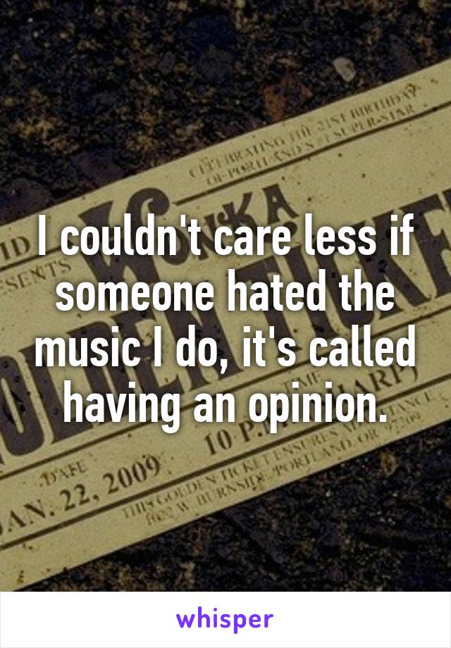 I couldn't care less if someone hated the music I do, it's called having an opinion.