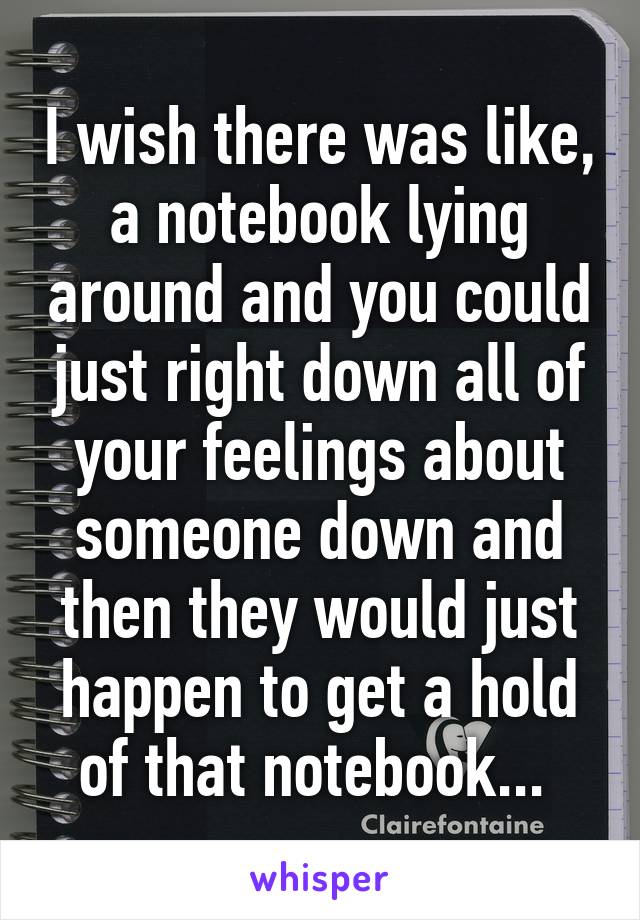 I wish there was like, a notebook lying around and you could just right down all of your feelings about someone down and then they would just happen to get a hold of that notebook... 