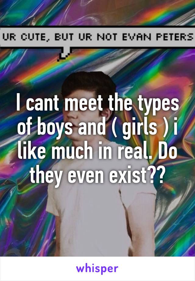 I cant meet the types of boys and ( girls ) i like much in real. Do they even exist??