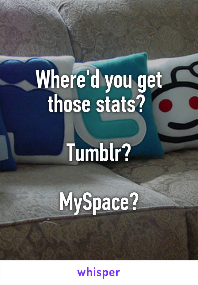 Where'd you get those stats? 

Tumblr?

MySpace?