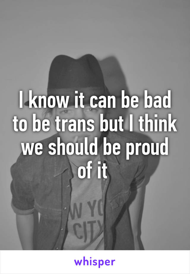 I know it can be bad to be trans but I think we should be proud of it 