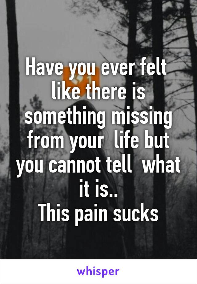 Have you ever felt  like there is something missing from your  life but you cannot tell  what it is..
This pain sucks