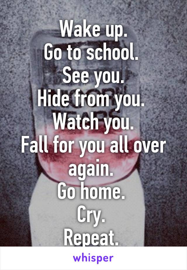 Wake up.
Go to school. 
See you.
Hide from you. 
Watch you.
Fall for you all over again. 
Go home. 
Cry. 
Repeat. 