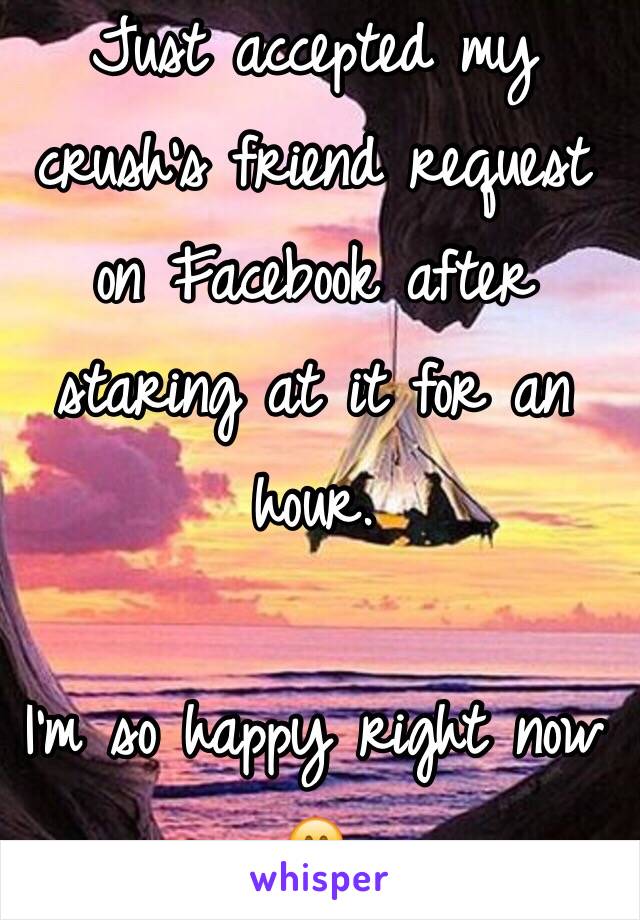 Just accepted my crush's friend request on Facebook after staring at it for an hour.

I'm so happy right now 😊