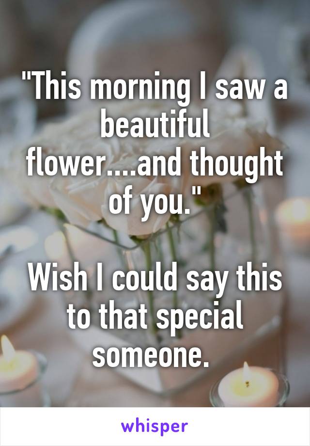 "This morning I saw a beautiful flower....and thought of you."

Wish I could say this to that special someone. 