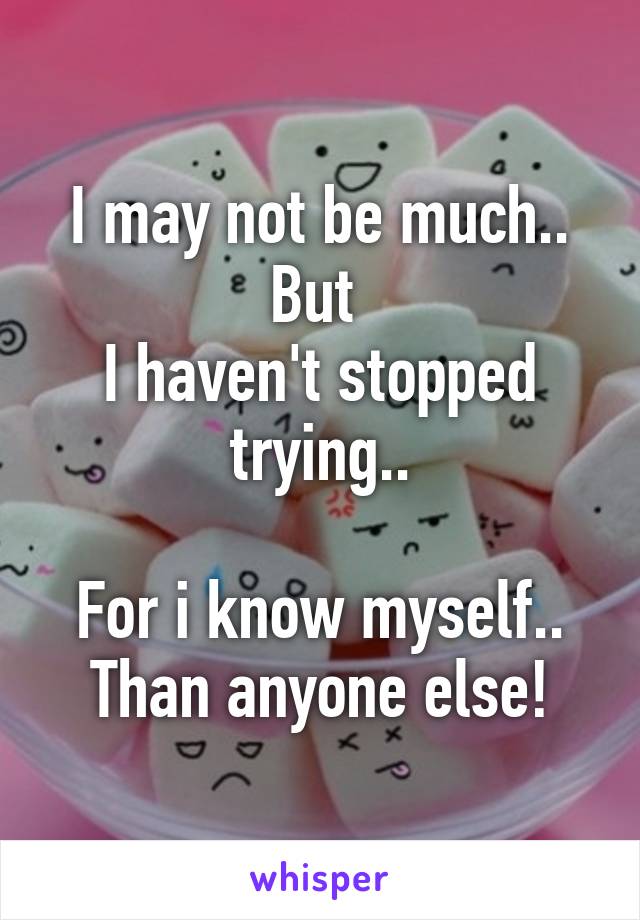 I may not be much..
But 
I haven't stopped trying..

For i know myself..
Than anyone else!