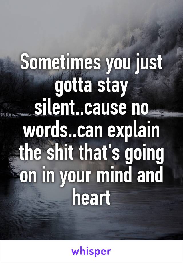 Sometimes you just gotta stay silent..cause no words..can explain the shit that's going on in your mind and heart