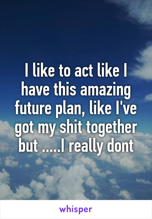 I like to act like I have this amazing future plan, like I've got my shit together but .....I really dont