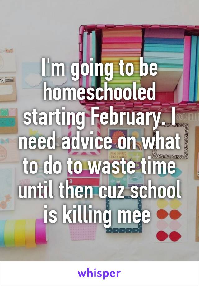 I'm going to be homeschooled starting February. I need advice on what to do to waste time until then cuz school is killing mee 