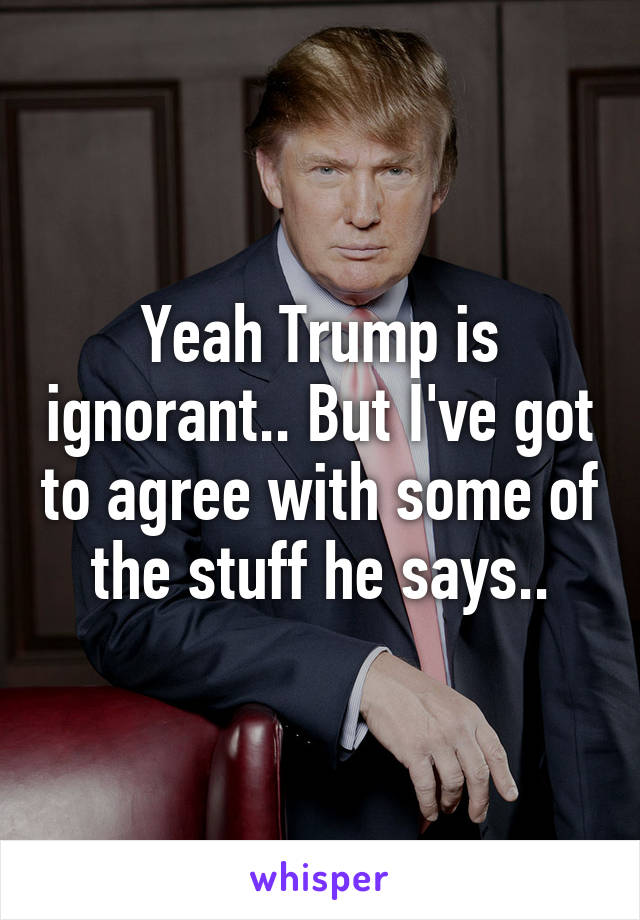 Yeah Trump is ignorant.. But I've got to agree with some of the stuff he says..