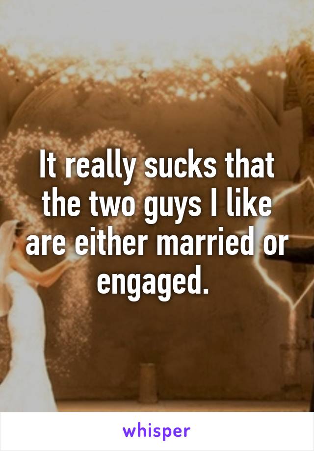 It really sucks that the two guys I like are either married or engaged. 