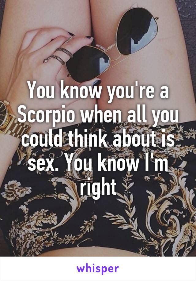 You know you're a Scorpio when all you could think about is sex. You know I'm right