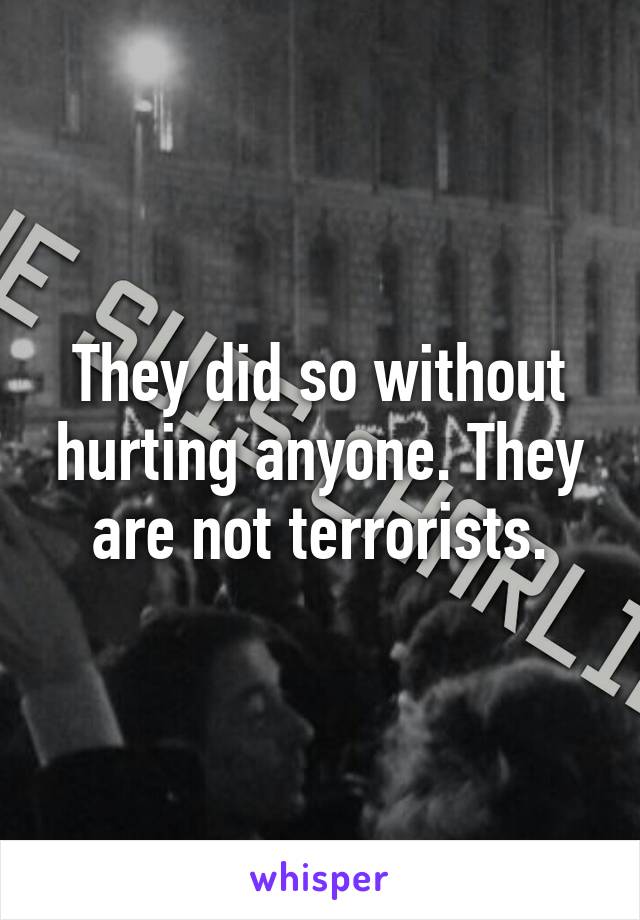 They did so without hurting anyone. They are not terrorists.