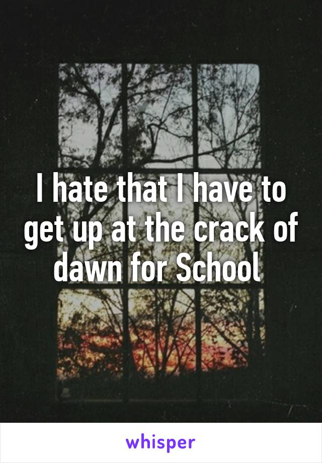 I hate that I have to get up at the crack of dawn for School 