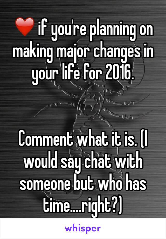 ❤️ if you're planning on making major changes in your life for 2016.


Comment what it is. (I would say chat with someone but who has time....right?)