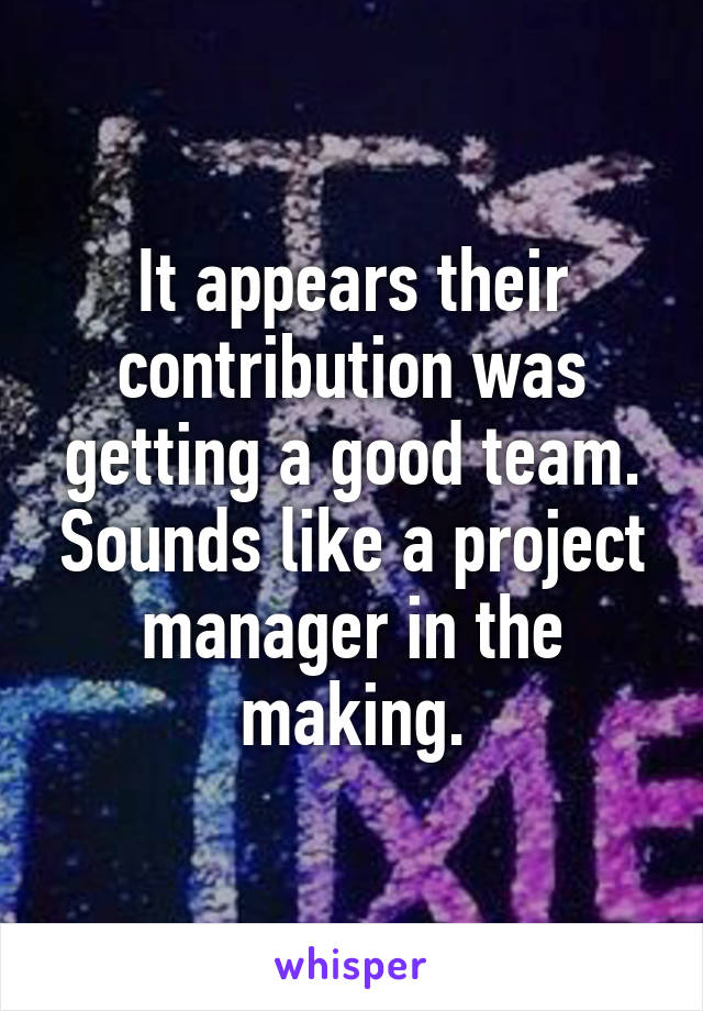 It appears their contribution was getting a good team. Sounds like a project manager in the making.